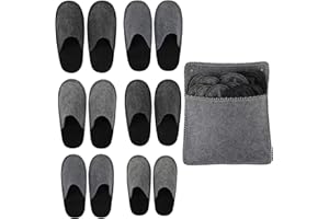 Clevich Gästehausschuhe Set (6 Paar) inkl. Aufbewahrungstasche, Gästepantoffeln aus Filz, Antirutsch-Sohle, Reisehausschuhe, Kinderhausschuhe für Herren, Damen, Winter, Hotel