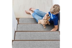 Suimlmta Stair Treads Carpet 14 Pack 20 x 76 cm Stair Rugs Mats Non-Slip Self Adhesive Carpet Runner Pads Grey Step Protectors Cover for Kids Elders Pets Stair Carpet Tiles