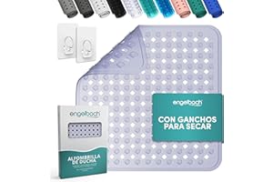 Engelbach® Alfombra Ducha Antideslizante 53x53cm - con 2 Ganchos para Secado rápido - Libre de BPA y antibacteriana - Alfombrilla Cuadrada Universal