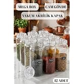 Denizcan Home 12 Adet Vakum Kapaklı B&uuml;y&uuml;k Boy Cam Baharatlık Seti 500 Ml
