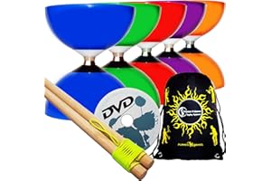 Juggle Dream CAROUSEL Diabolo Ball Bearing + Wooden Diabolo Handsticks, Diablo String + Diabolos Travel Bag. (Red Diabolo + Wooden Sticks + DVD)