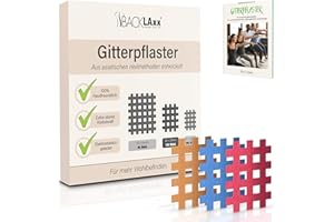 BACKLAXX ® Nastro a griglia 120 pezzi di qualità premium – Set di cerotti a griglia in dimensioni tipo b – eBook completo con 60 esempi di utilizzo – Cerotto per agopuntura Cross Tape