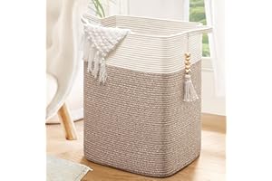 TIMEYARD Laundry Basket, Laundry Bin, Large Laundry Hamper, Blanket Basket for Living Room, Tall Woven Storage Baskets for Toys, Towels, 41 x 33 x 56 cm, Jute