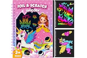 CutteeyFyry Foil Art Fun Kit for Kids,Unicorn Foil &Scratch Paper Art Set 2-in-1,Foil Crafts for Kids Ages 3-10,Creative Birthday Christmas Travel Toys Gift for Girl and Boy