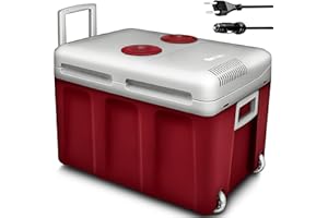 tillvex Glacière électrique 40 l avec roulettes | Mini réfrigérateur 230 V et 12 V pour Voiture, Voiture, Camping, Refroidissement et Chaleur | Mode ECO