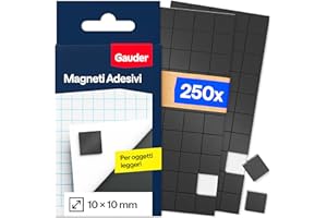 GAUDER Magneti Adesivi - Piccoli Magneti Quadrati per Note, Foto e Progetti Creativi - Piastre Magnetiche Autoadesive per Oggetti Leggeri (250 pezzi - 10 x 10 x 2 mm)