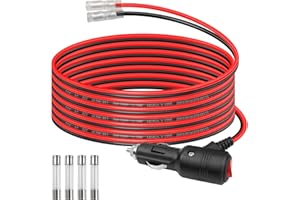 GELRHONR 12volt Replacement Cigarette Lighter Male Plug with Leads & LED Light,16AWG Car Cigarette Lighter Extension Cable with Switch Button and 15A Fuse Heavy Duty Cord (2M/6.6Ft)