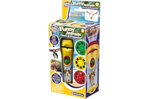 Brainstorm TOYS Stem Funny Animals Torch and Projector – 24 Adorable Animal Images, Projects Clear Pictures up to 1 Metre Wide, Interactive Educational Kids Flashlight Toy