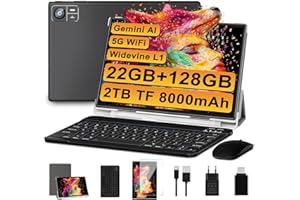 ‎SUAAT SUAAT Tablet 10,1 Zoll Android 14 Octa-Core 22 GB RAM + 128 GB ROM 1 TB TF,Widevine L1, 5G + 2,4GWLAN, GMS, BT 5.0, 8000mAh, 8+5MP, 1280 × 800,Face ID, GPS, Tablet mit Tastatur und Maus – Himmelblau