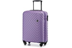 WITTCHEN Cube Line Walizka z tworzywa ABS, prosta geometryczna tłoczenie, 4 kółka z wyciąganym uchwytem zamek szyfrowy, fioletowy, Bagage à main, Bagaż podręczny