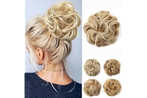 JJstar Messy Hair Bun Curly Wavy Hair Scrunchies Accessories Pieces for Women Girls Synthetic Hair Chignons (Dark Blonde/Beach Blonde)