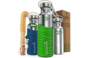 Blockhütte Butelka na napoje ze stali nierdzewnej, 750 ml, nadaje się do napojów gazowanych, szczelna, bez BPA, metalowa, termos z silikonowym płaszczem, dla dzieci, dorosłych, do uprawiania sportu