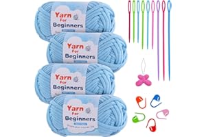 BUOKKON 200g Sky Blue Easy Yarn, Crochet Yarn for Beginner with Easy-to-See Stitches, Chunky Cotton-Nylon Blend Yarn, Crochet Yarn Thick for Crocheting Knitting Making