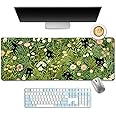 LIMKRIAN Anime Cat Mouse Pad Green Desk Mat, XL Gaming Mouse Pad with Stitched Edges Non-Slip, Large Keyboard Mat for Desktop Computer Laptop Work Home Cute Office Desk Accessories 31.5x11.8 in