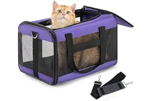 Conlun Transportín para Gatos Aprobado, Transportín de Perro Suave con Correa Interior, para Gatos y Cachorros hasta 7 kg, Bolsa de Viaje Plegable -Púrpura,M