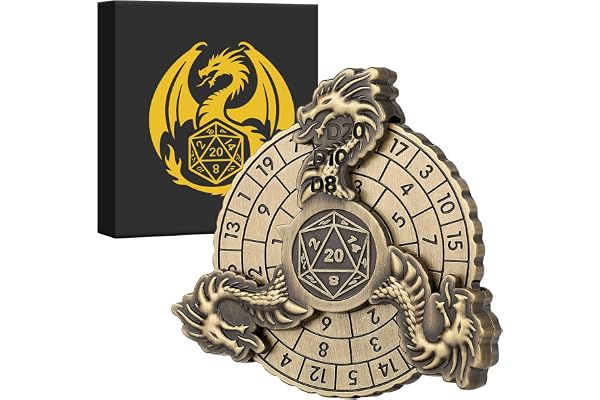 Spinner de Dés DND, Jeu de Dés D&D, Dragon 7-en-1 Métallique D&D Dés, Motif de Tête de Dragon Roulette Dés Spinner, Cadeaux D&D avec Boîte Cadeau, Jeu de Rôle, Accessoires de Jeu de Société, Bronze