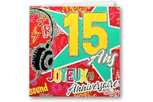 Editions Cely Carte Anniversaire 15 ans - format carnet 15x15 avec texte - Encre Fluorescente et Paillettes Étincelantes - Fêtez Chaque Année avec Éclat ! (15 ans)