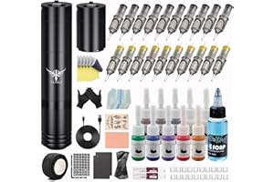 TATELF Kit Máquina de maquillaje Inalámbrica Completo de Rotativa Batería Máquina con 2 Baterías de 1500mAh 20 Agujas 10 Tintas de Práctica y Jabón Azul