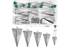 Annyswit Juego de 10 Plomos Piramidales – 28g 56g 85g 113g para Pesca en Mar y Surfcasting, con 10 Deslizadores y 20 Giratorios, Accesorios para Agua Salada y Dulce