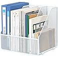 EasyPAG Desktop Metal A4 Magazine File Holder Mesh Desk Tidy Office Literature Document Ring Binder Paper Organiser Filing Rack,4 Compartments,White