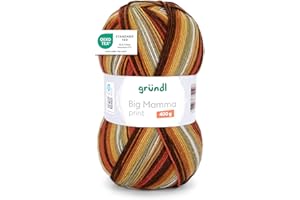 Gründl Lana Big Mamma Print - Lana XXL para tejer - ovillo grande de 400 g / 1040 m - lana con degradado de color 100% poliacrílico - senf-kürbis-kupfer-rehbraun-moos