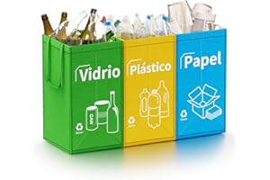 Opret Bolsas Basura Reciclaje 3 Piezas, 30L Cubos de Basura de Reciclaje Colores con Gran Capacidad Separadas con Asas, para Papelera/Vidrio/Plástico/Casa/Cocina