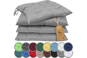NatureMark Set de 4 Cojines para Sillas con Lazos 40x40 cm – Cojín de Asiento Relleno para Cocina, Jardín y Terraza – Color Gris Plata
