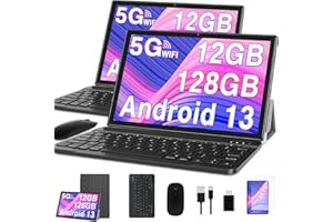 GOODTEL Tablet 10 Pollici | Android 13 | 12GB RAM 128GB ROM(1TB TF) | Octa-Core | WiFi 5G | GPS | FHD | Bluetooth5.0 | 8MP+5MP | Tipo C | OTG | Cast | Tablet PC con Custodia, Tastiera e Mouse - Grigio