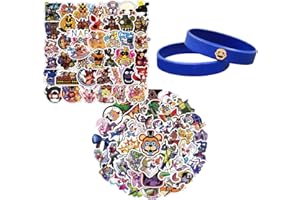 GTOTd Five Nights at Freddy's Stickers (100 Pcs) with FNAF Random Silicone Bracelet Decoartions (1Pcs). Gifts Merch FNAF Vinyl Gifts for Laptop Luggage Water Bottle Computer Phone Teens