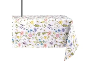 ColorBird Spring & Summer Outdoor Tablecloth Waterproof Spillproof Polyester Fabric Table Cover with Zipper Umbrella Hole for Patio Garden Tabletop Decor (60 x 84 Inch, Zippered, Watercolor Floral)