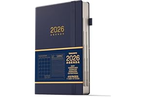 TDOLISSTE - 2026 Agenda Dia Por Pagina, A5 Planner Con Plan Diario de 365 Páginas y Plan Mensual de 24 Páginas, Titular de la Pluma y Bolsillo Interior, Tapa Dura Azul