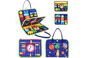 Owana Toys Le Busy Board Francais des Jeux pour Enfants Montessori 2 Ans 3 Ans 4 Ans motricité Enfant Cadeau Fille Garcon jusqu'à l'école Primaire pour Apprendre Date Heure Jeu de Voyage sensorielle