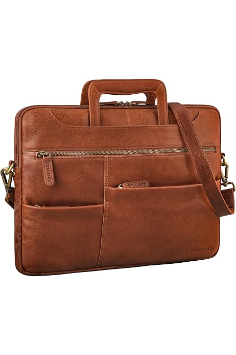 STILORD 'Experience' Borsa Da Lavoro Uomo Donna In Pelle Borsa Porta PC 14 Pollici Portadocumenti Per Ufficio Università Con Sistema Attacco Trolley, Colore:andorra - Marrone - 8