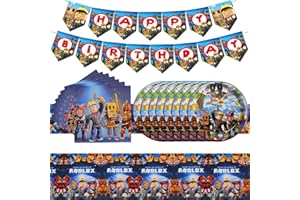CHAOV Roblox Birthday Party Tableware Set Robot Party Decorations Includes Plates, Banner, Napkins, Tablecloth for Kids Birthday Baby Shower