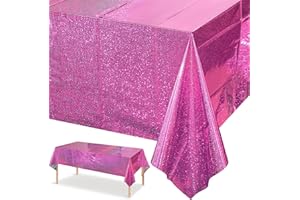 GRESATEK Iridescent Party Tablecloth,Hot Pink Laser Table Cover Plastic Holographic Foil Table Cloth Pink Purple for Outdoor Picnic Birthday Baby Shower Wedding Party Decorations 137 x 274cm