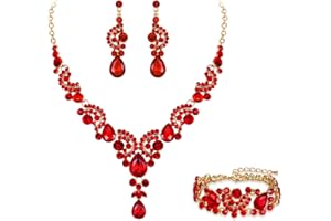 Ever Faith Wedding Jewellery Set for Women, Sparkly Rhinestone Crystal Vintage Floral Teardrop Brides Bridal Necklace Earrings Bracelet Sets Prom Party Costume Jewelry 3 Pcs