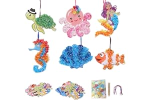 DATIFF 12 Stück Meerestiere Bastelset Kinder Moosgummi Meer Kunsthandwerk Ocean Poke Art DIY Toys mit Meerjungfrauen Muscheln Sommer Deko zum Aufhängen für Jungen Mädchen Kindergeburtstag
