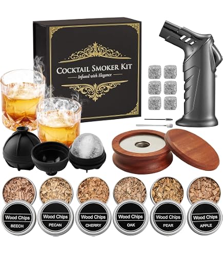 Coffret Fumoir à Cocktail Old Fashioned - Kit Complet Avec Chalumeau Et 6 Copeaux De Bois