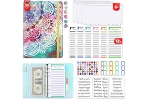 VOMKELA Budget Planner Deutsch ,A6 PU Leder Budget Binder Cash Stuffing,Geld Organizer Sparen Mappe Einschließlich 12 Budgetplaner,12 Klaren Geldumschlägen,14 Monatliche Planer,60 Haftnotizen (Typ 3)