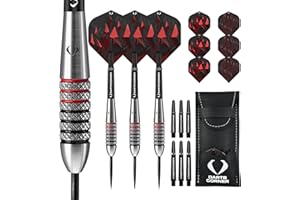 Darts Corner Astrofire | Set di Freccette con Corpo 90% tungsteno e Punta in Acciaio di Alta qualità, Composto da 6 Alette, 6 aste, Carta di pagamento e Custodia, Anelli e zigrinati, Diversi Pesi