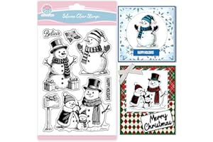 GLOBLELAND Christmas Snowman Clear Stamps for Crafting Silicone Christmas Gifts Boxes Clear Stamps Greetings Transparent Stamp Seal for Card Making DIY Scrapbooking
