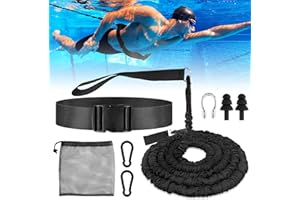 Ceinture de Natation pour Piscine, SilverChry 2.5~7.5M Sangle Natation Piscine, élastique Résistance Natation, Swimming Belt, pour l'entraînement à la Résistance, la Vitesse