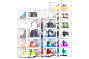 Unique Impression 16 Pack Shoe Storage Box - Clear Stackable Boxes - Plastic Trainer Storage Boxes - Transparent Shoe Display Containers - Fits Up To UK 9.5 size men’s
