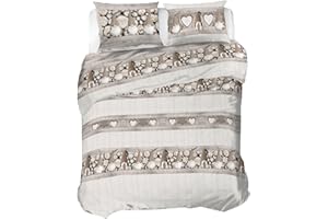 PENSIERI DELICATI Parure Copripiumino Matrimoniale Flanella 100% Cotone, Sacco 250X200 CM e Federa 52X82 CM, Made in Italy, Copripiumino Lavabile In Lavatrice A 40°, Fantasia Gnomo Beige