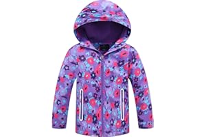 Fewlby Chaqueta Impermeable con Capucha para Niña, Cortavientos con Forro Polar Ligera Abrigo Prueba de Viento Chubasquero Primavera Otoño Abrigos Deportivos 3-10 Años