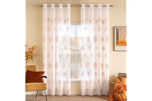 MIULEE Tenda per Camera da Letto, Tende Voile con Arancione Ricamata Motivo, Tende Bianche Trasparenti con Occhielli, Tenda Finestra Interni per Casa Soggiorno e Salotto 2 Pezzi,2xL 140 x A 225 cm