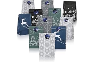 Nordstern Adventskalender zum Befüllen - DIY Geschenktüten Set mit 24 Kraftpapiertüten und Zahlen Aufklebern - Weihnachtskalender für Kinder und Männer