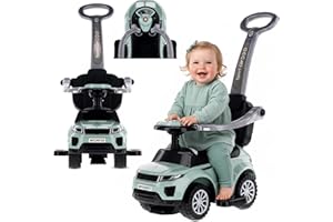 SUN BABY Voiture pour Enfants à Pousser et Glisser, à partir de 1 Ans, avec klaxon et Musique, Espace de Rangement sous Le siège (Sauge)