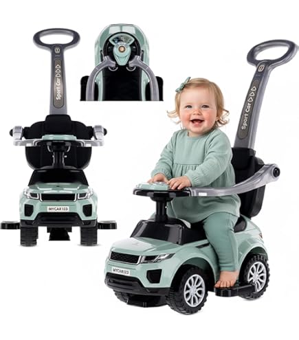 COSTWAY Land Rover 3 En 1 Porteur Enfants Avec Poignée Amovible Et Barrière De Sécurité, Klaxon Et Sons De Démarrage, Blanc - Jeux - Jouets