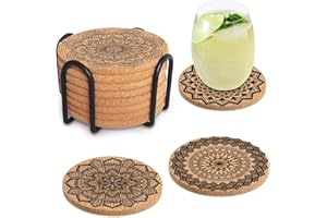 SUNLISKY Untersetzer Kork, 8 Stück Korkuntersetzer Holz Wiederverwendbare Rund Untersetzer, Wiederverwendbare Saugfähigen Tasse Coaster untersetzer gläser für Zuhause Restaurant Büro und Bar